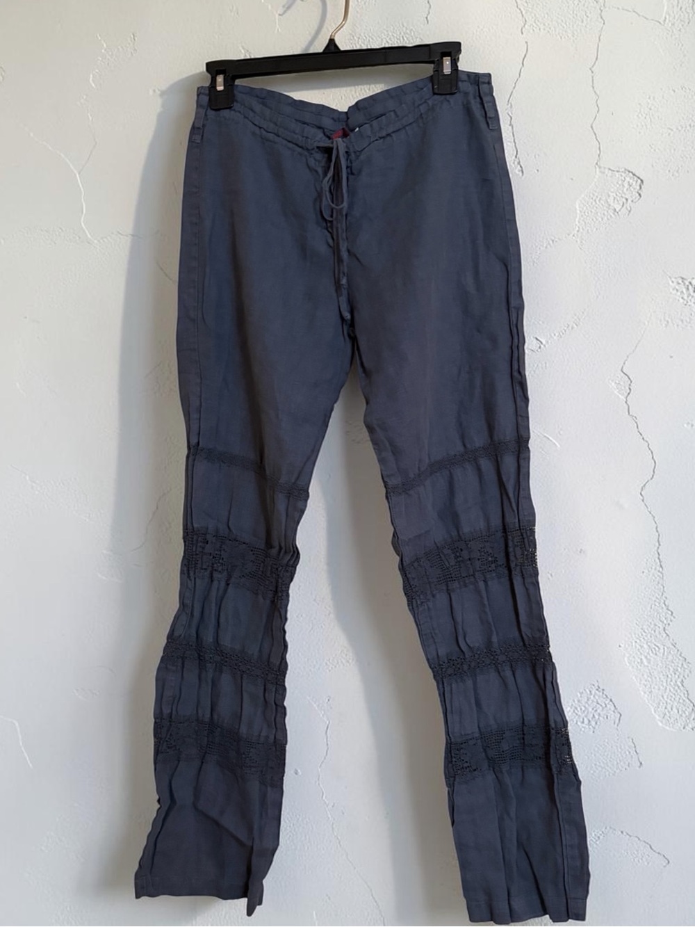 Johnny Was Lace Crochet Gray Blue Boho Flare Wide Leg Pants Size Small